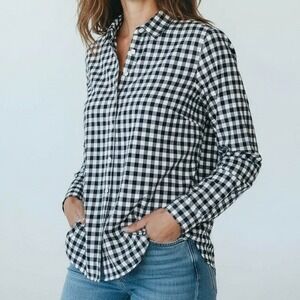 J.Crew Shirt Women 10 Blue Gingham Button Up Classic Fit Plaid Classic Layer
